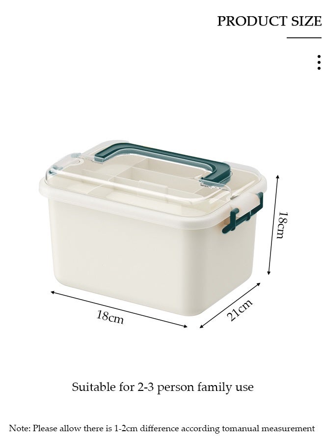 DUNISO Medicine Box Plastic Medicine Storage Box Family Emergency Kit Medical Kit 2 Layers Home First Aid Box Child Proof Medicine Box Organizer Pill Case with Compartments and Handle - Image 3