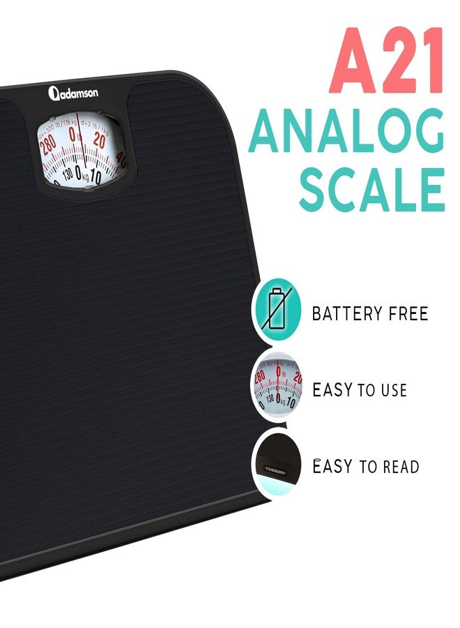 Adamson A21 Analog Scales for Body Weight - Up to 300 LB - New - Anti-Skid Rubber Surface - Large Numbers - Analog Bathroom Scale - Affordable - Durable with 20-Year Assurance - Full Black - Image 2