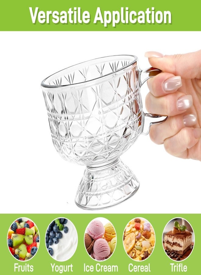 ZAVOOS Set of 6 Glass Dessert Bowl, 8 Oz Glass Ice Cream Cups with Handle, Vintage Diamond Pattern Footed Sundae Cup Pudding Dishes for Parfait, Trifle, Fruit, Appetizer - Image 3