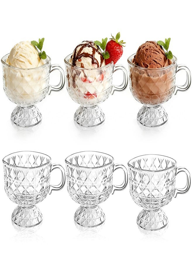ZAVOOS Set of 6 Glass Dessert Bowl, 8 Oz Glass Ice Cream Cups with Handle, Vintage Diamond Pattern Footed Sundae Cup Pudding Dishes for Parfait, Trifle, Fruit, Appetizer - Image 1