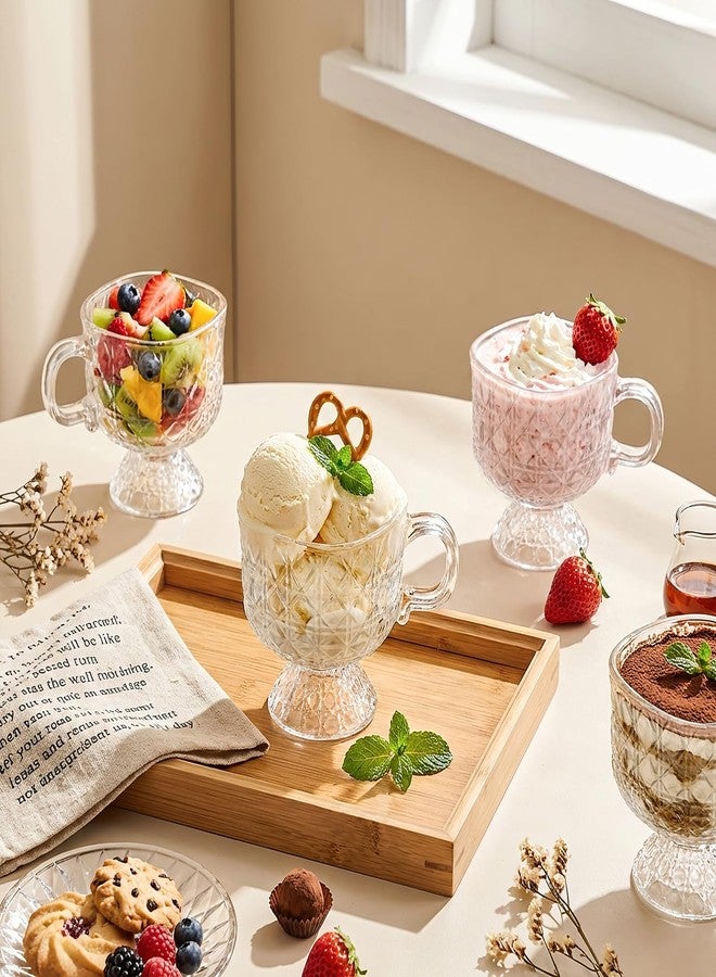ZAVOOS Set of 6 Glass Dessert Bowl, 8 Oz Glass Ice Cream Cups with Handle, Vintage Diamond Pattern Footed Sundae Cup Pudding Dishes for Parfait, Trifle, Fruit, Appetizer - Image 5