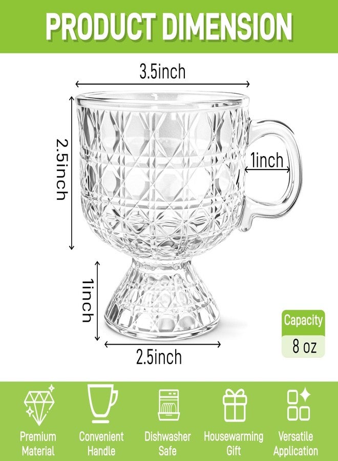 ZAVOOS Set of 6 Glass Dessert Bowl, 8 Oz Glass Ice Cream Cups with Handle, Vintage Diamond Pattern Footed Sundae Cup Pudding Dishes for Parfait, Trifle, Fruit, Appetizer - Image 2