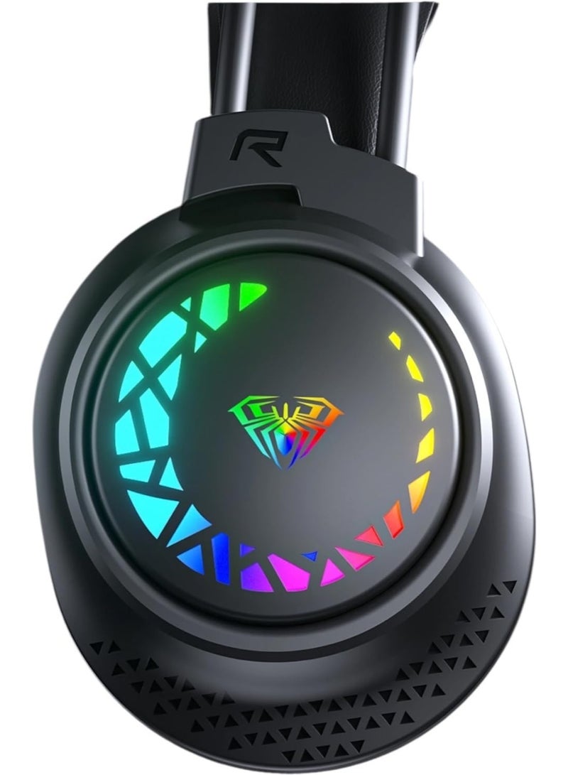أولا سماعة رأس جيمنج سلكية Aula S611 بصوت ستيريو، إضاءة RGB، ميكروفون بخاصية إلغاء الضوضاء، مكبرات صوت 50 مم - أسود - Image 5