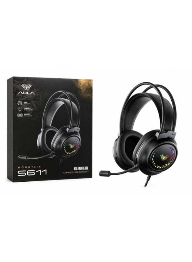 أولا سماعة رأس جيمنج سلكية Aula S611 بصوت ستيريو، إضاءة RGB، ميكروفون بخاصية إلغاء الضوضاء، مكبرات صوت 50 مم - أسود - Image 2
