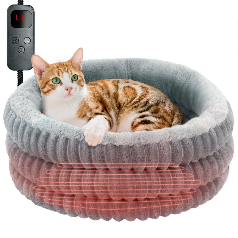 TECHTAIL Heated Cat Bed Indoor, 20" Round Donut Deep Sleep Calming Heated Pet Beds for Cats and Small Dogs, Comfort Electric Thermal Cat Warming Bed with Adjustable Heating Pad, Washable and Indoor Use - Image 1