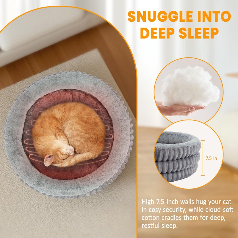TECHTAIL Heated Cat Bed Indoor, 20" Round Donut Deep Sleep Calming Heated Pet Beds for Cats and Small Dogs, Comfort Electric Thermal Cat Warming Bed with Adjustable Heating Pad, Washable and Indoor Use - Image 4