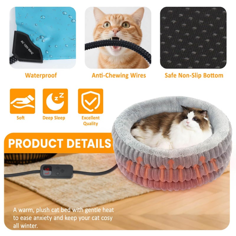 TECHTAIL Heated Cat Bed Indoor, 20" Round Donut Deep Sleep Calming Heated Pet Beds for Cats and Small Dogs, Comfort Electric Thermal Cat Warming Bed with Adjustable Heating Pad, Washable and Indoor Use - Image 3