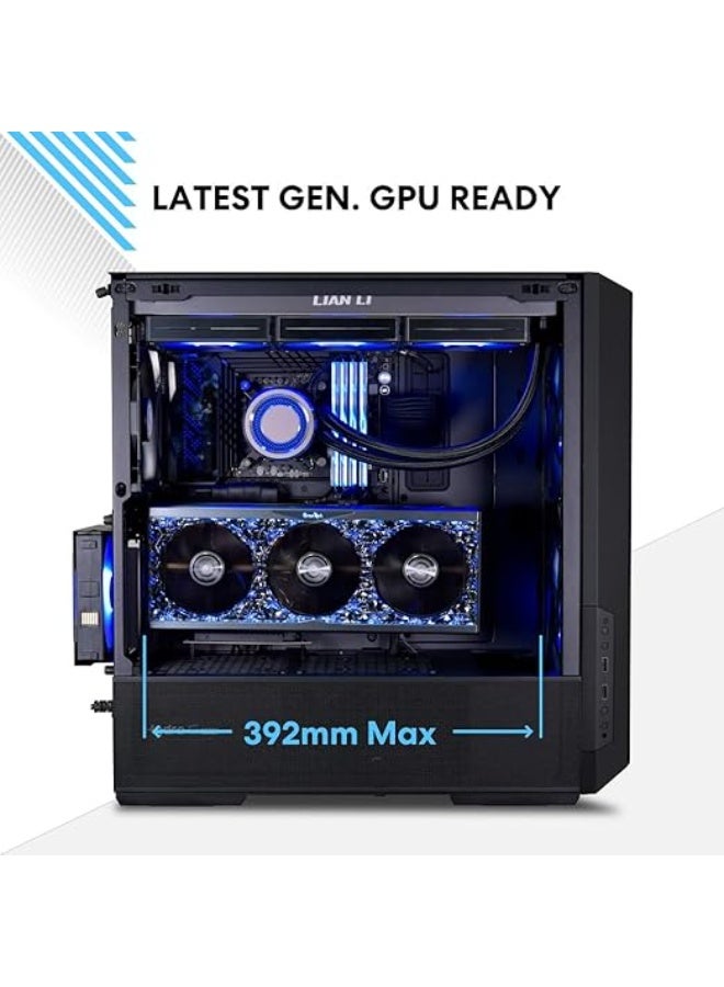 LIAN LI حافظة كمبيوتر LANCOOL 216 E-ATX، حافظة ألعاب RGB تركز على تدفق الهواء مع لوحات شبكية من جميع الجهات، مروحتان 160 مم ومروحة 140 مم مثبتة مسبقًا وحامل مروحة PCIe خلفي مبتكر (أسود) - Image 4