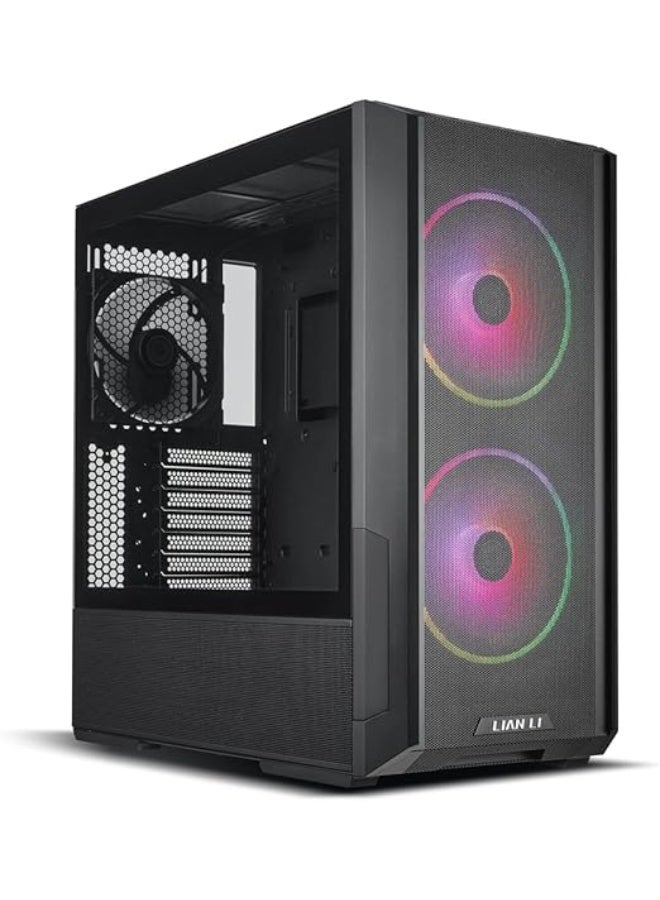 LIAN LI حافظة كمبيوتر LANCOOL 216 E-ATX، حافظة ألعاب RGB تركز على تدفق الهواء مع لوحات شبكية من جميع الجهات، مروحتان 160 مم ومروحة 140 مم مثبتة مسبقًا وحامل مروحة PCIe خلفي مبتكر (أسود) - Image 1