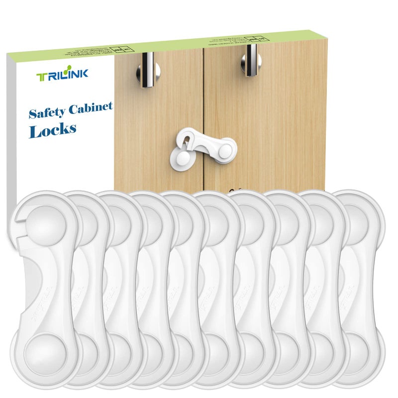 TRILINK Cabinet Locks for Babies 10 Pack, Baby Proofing Baby Safety Locks, Child Locks for Cabinets, Fridge Locks for Kids, Strong Adhesive No Drilling-Durable-Multifunctional for Furniture Kitchen - Image 1