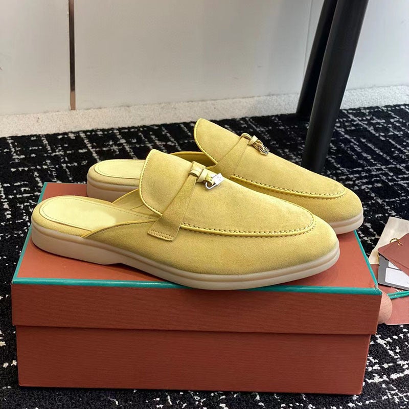 Loro * piana covered slippers outer wear plus size slip-on mules shoes Foreign trade Original order LP genuine leather half slippers womens shoesStyle 4 Style 4 
