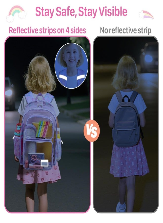 Bagseri Clear Backpack for Girls - 15 Inch Clear Bookbag for Kids Aged 3 to 8 Heavy Duty Transparent Backpack for School, Cute See Through Bag with Reflective Strip, Purple Tie-dye - Image 5