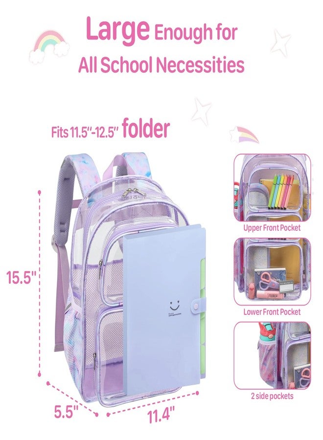 Bagseri Clear Backpack for Girls - 15 Inch Clear Bookbag for Kids Aged 3 to 8 Heavy Duty Transparent Backpack for School, Cute See Through Bag with Reflective Strip, Purple Tie-dye - Image 3