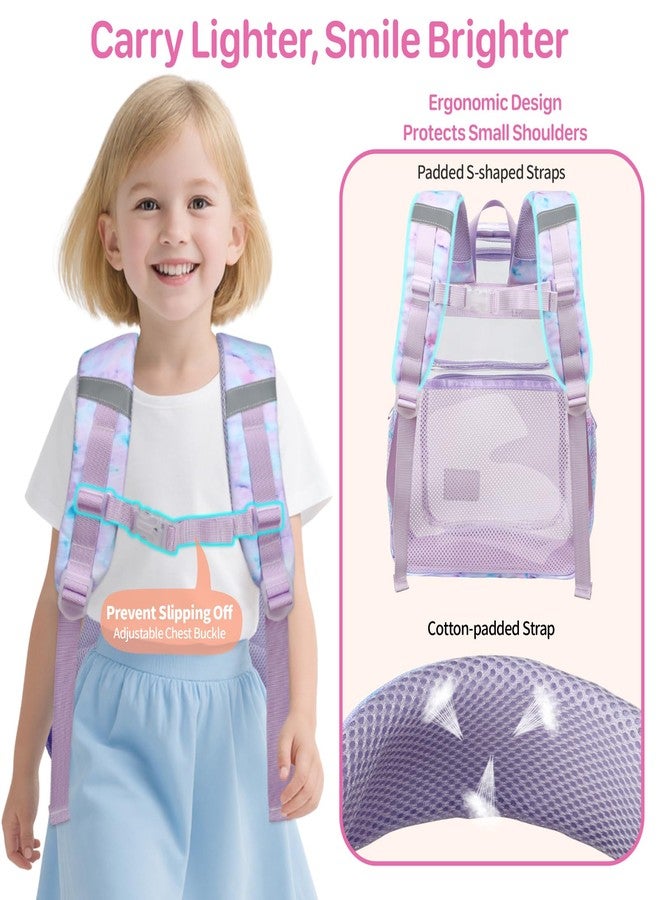 Bagseri Clear Backpack for Girls - 15 Inch Clear Bookbag for Kids Aged 3 to 8 Heavy Duty Transparent Backpack for School, Cute See Through Bag with Reflective Strip, Purple Tie-dye - Image 4