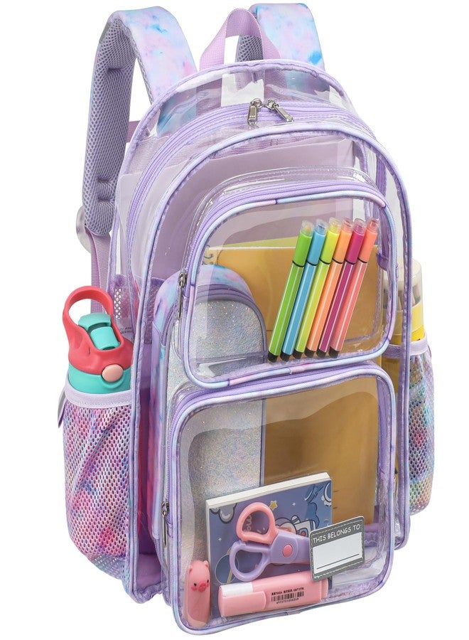 Bagseri Clear Backpack for Girls - 15 Inch Clear Bookbag for Kids Aged 3 to 8 Heavy Duty Transparent Backpack for School, Cute See Through Bag with Reflective Strip, Purple Tie-dye - Image 1