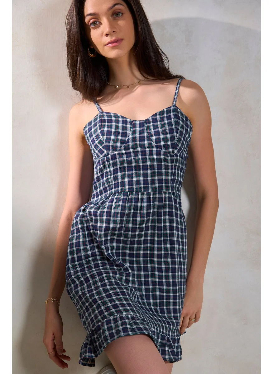 Virgio Virgio Checked Shoulder Straps Fit & Flare Dress