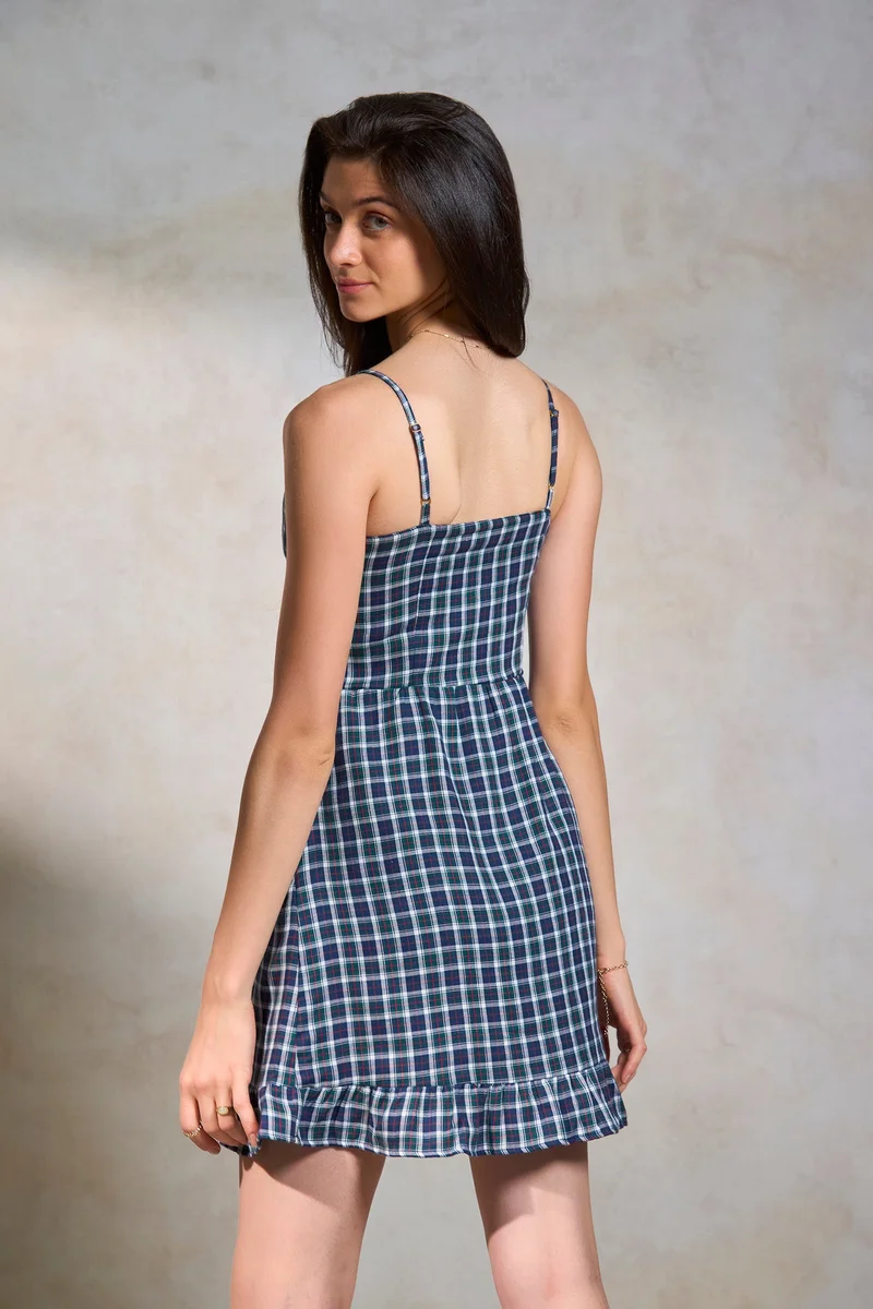 Virgio Plaid Ruffle Hem Dress
