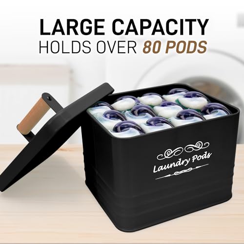 ELITAPRO Modern Farmhouse Laundry Pods Container - Metal Detergent Pods Holder with Lid for Laundry Room Decor & Accessories - Organization & Storage - Image 2
