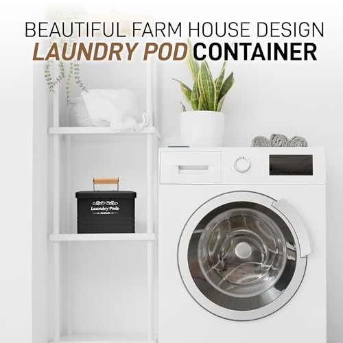 ELITAPRO Modern Farmhouse Laundry Pods Container - Metal Detergent Pods Holder with Lid for Laundry Room Decor & Accessories - Organization & Storage - Image 3