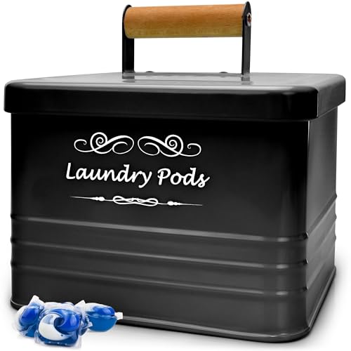 ELITAPRO Modern Farmhouse Laundry Pods Container - Metal Detergent Pods Holder with Lid for Laundry Room Decor & Accessories - Organization & Storage - Image 1