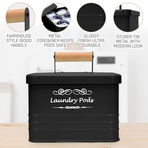 ELITAPRO Modern Farmhouse Laundry Pods Container - Metal Detergent Pods Holder with Lid for Laundry Room Decor & Accessories - Organization & Storage - Image 4