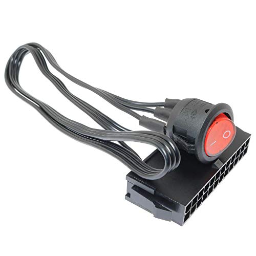 SQXBK 24-Pin Female ATX PSU Power Supply Starter On/Off Switch Jumper Bridge with Braided Cable and Red Light - Image 1