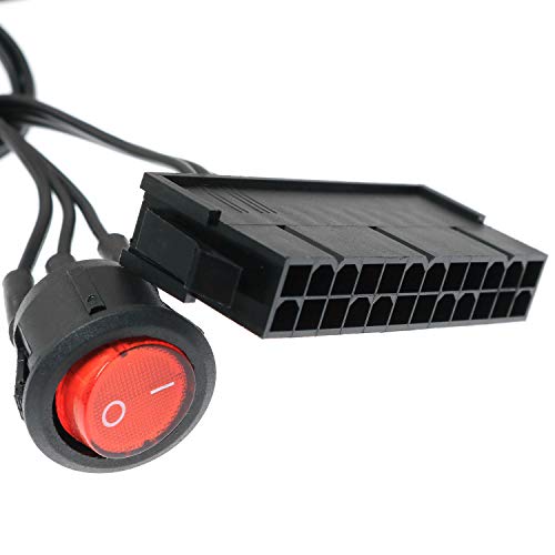 SQXBK 24-Pin Female ATX PSU Power Supply Starter On/Off Switch Jumper Bridge with Braided Cable and Red Light - Image 2