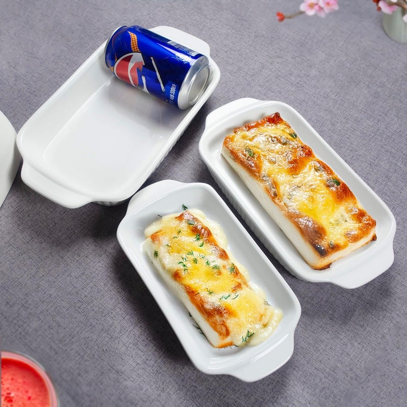 dingdaer Ceramic Small baking dish 8 x 5 Small Au Gratin Baking Dish with Handles, Set of 4, 15 Oz Casserole Dishes, for Oven Roasting, for Individual portion, Lasagna, Pie, Gratin, Kitchen Home - Image 5