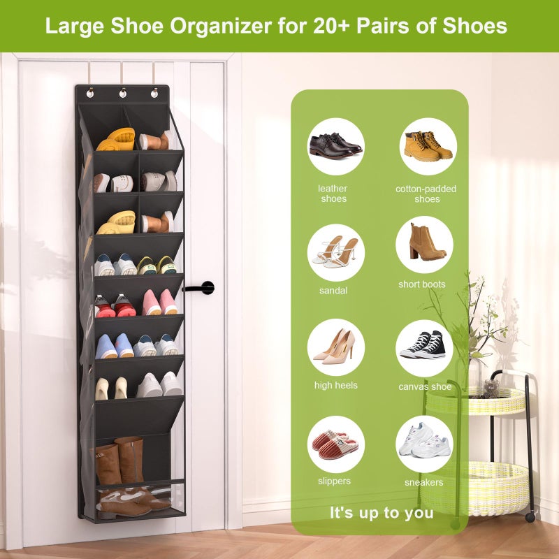 VERONLY Over the Door Shoe Organizer, Hanging Shoe Rack for Closet with 16-20 Pairs Capacity, Foldable Storage for Shoes, Boots, Sneakers, for Dorm Room, Apartment, Small Spacesï¼ˆBlack - Image 5