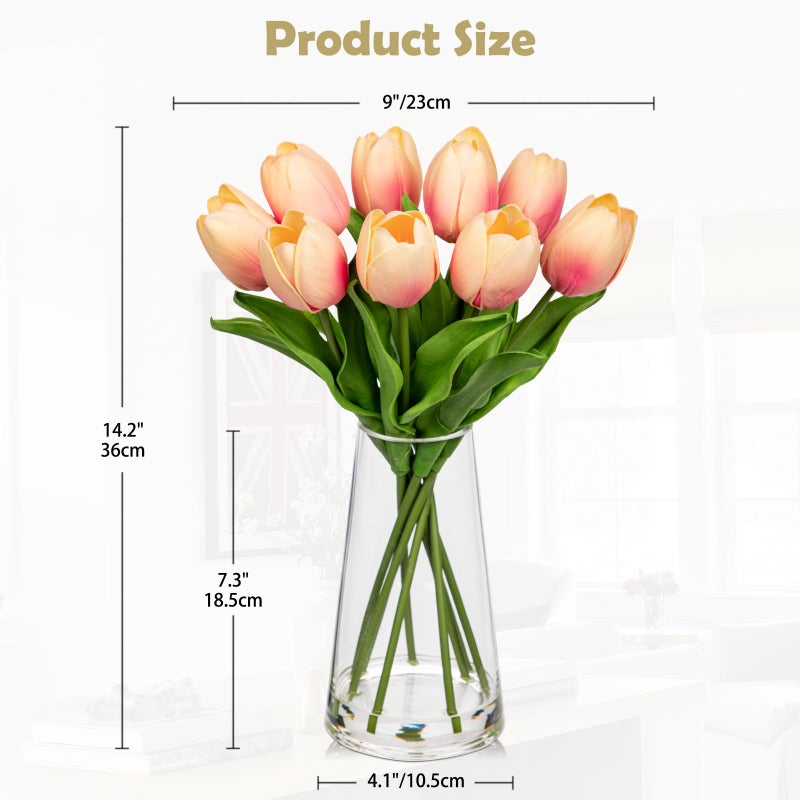 Arborus Fake Tulips Artificial Tulip Flowers in Glass Vase with Faux Water, 14.2" Real Touch Peach Tulip Flowers Spring DÃ©cor for Table Centerpiece Home Farmhouse Resto Wedding Decoration - Image 2