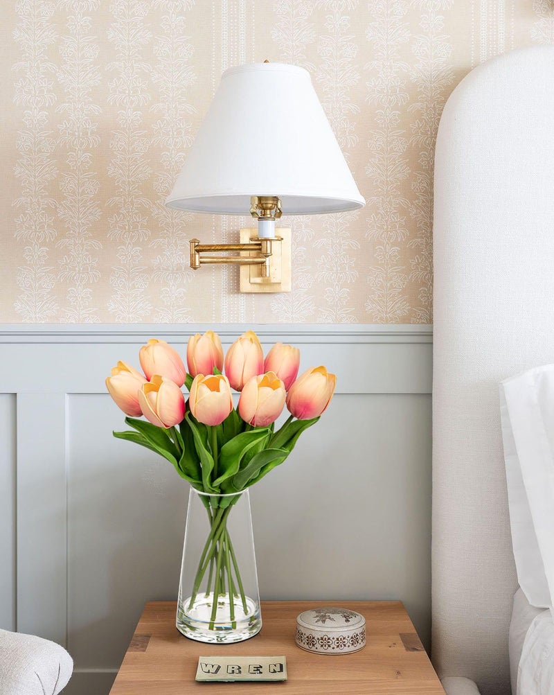 Arborus Fake Tulips Artificial Tulip Flowers in Glass Vase with Faux Water, 14.2" Real Touch Peach Tulip Flowers Spring DÃ©cor for Table Centerpiece Home Farmhouse Resto Wedding Decoration - Image 5