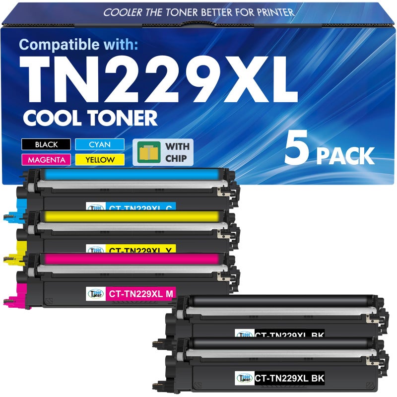 Cool Toner TN229XL TN229 229XL MFC-L3780CDW Toner Cartridges: MFC-L3720CDW HL-L3280CDW Compatible for Brother TN 229 TN-229XL TN229XXL TN-229 HL-L3220CDW HL-L3300CDW HL-L3295CDW MFC-L8395CDW Printer (5 Pack) - Image 1