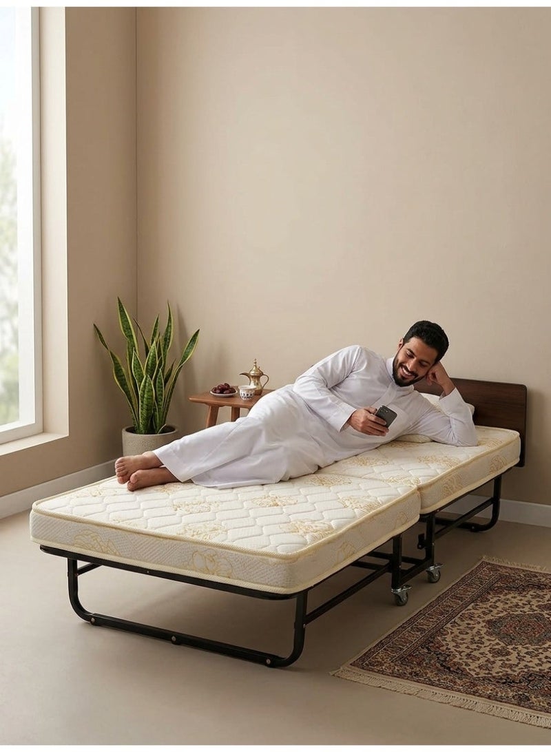 Meishida Foldable Bed with Solid Wood Base & Memory Foam – Integrated Mattress, Headboard Doubles as Shelf, Lockable Wheels – 195x93cm, 300 lbs Capacity - Image 2