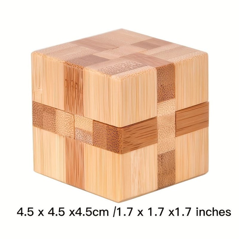4 قطع مجموعة ألغاز الخيزران الذهنية 3D ألغاز خشبية منطقية مكعب وتحدي الكرة - Image 2