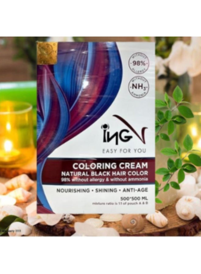 ING Natural Black Hair Coloring Cream Ammonia Free 2x500ml - Image 2