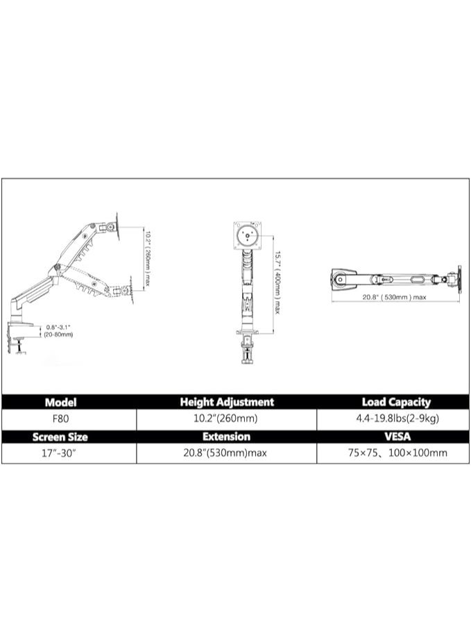 Desktop monitor stand with full swivel arm for 17" to 30" computers, weighing 4.4 lbs to 14.3 lbs, black. - Image 4
