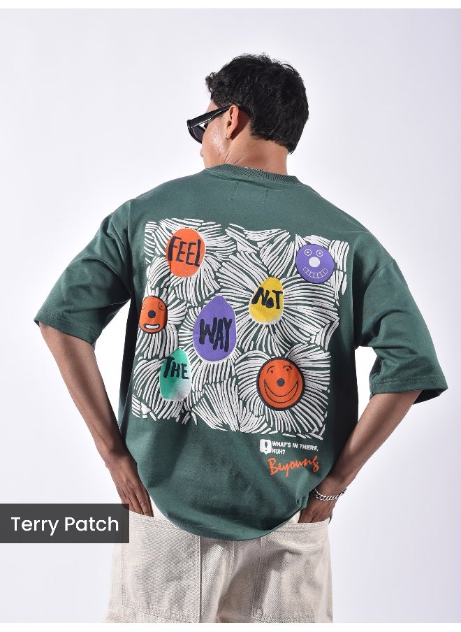 Beyoung Teal Green Blooming Puff Printed Oversized T-Shirt  - Image 1