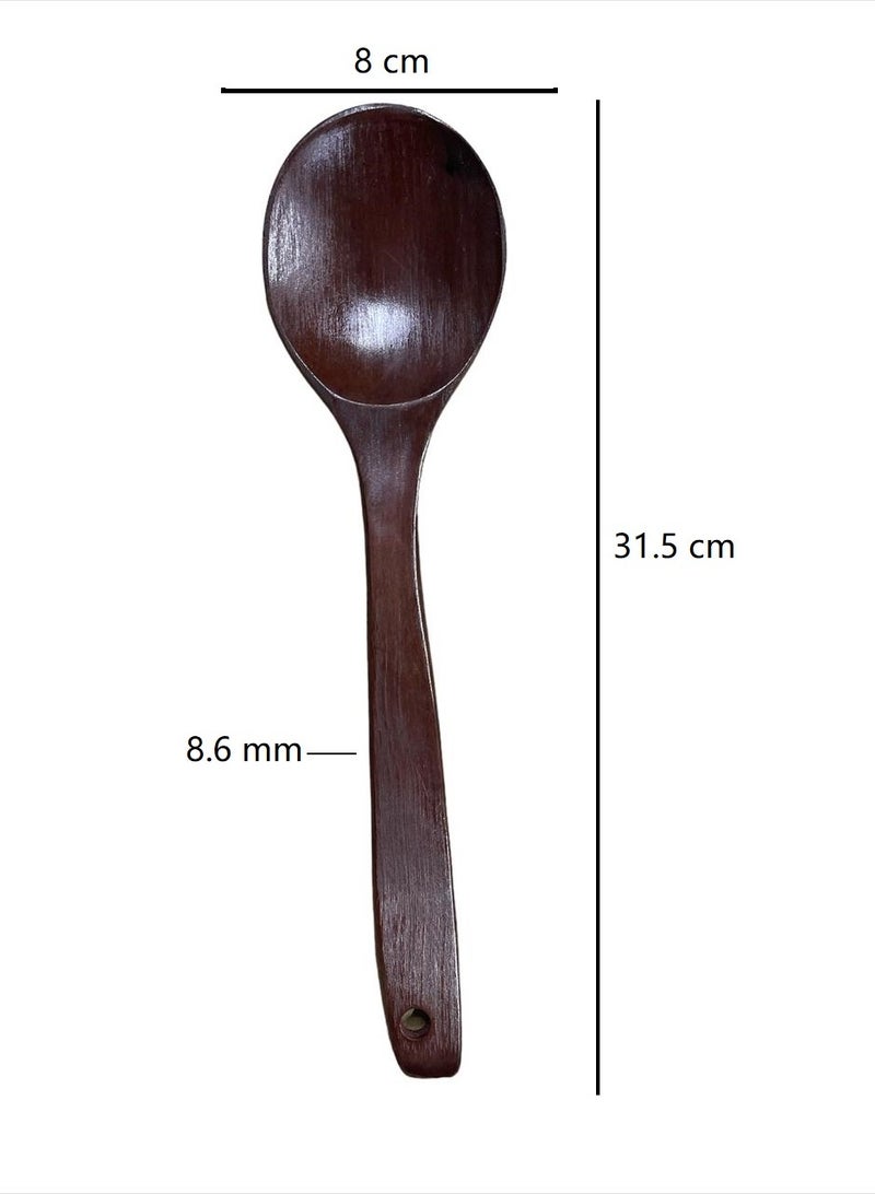 HOME ZONE 6 Pieces Kitchen Bamboo Cooking Spoon Set, 31.5 cm Long Handle  Shaped Bamboo Kitchen Utensils Wooden Serving Mixing Spoon - Image 2