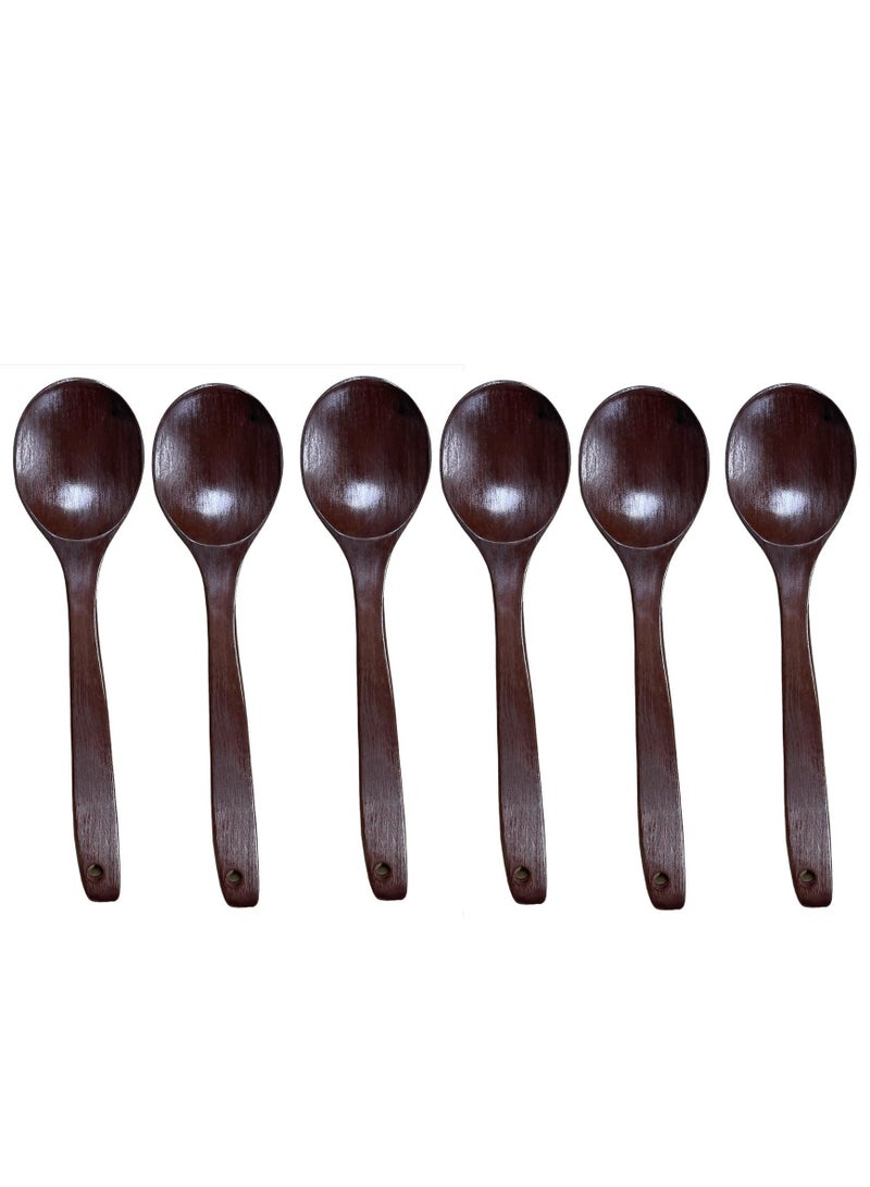 HOME ZONE 6 Pieces Kitchen Bamboo Cooking Spoon Set, 31.5 cm Long Handle  Shaped Bamboo Kitchen Utensils Wooden Serving Mixing Spoon - Image 1