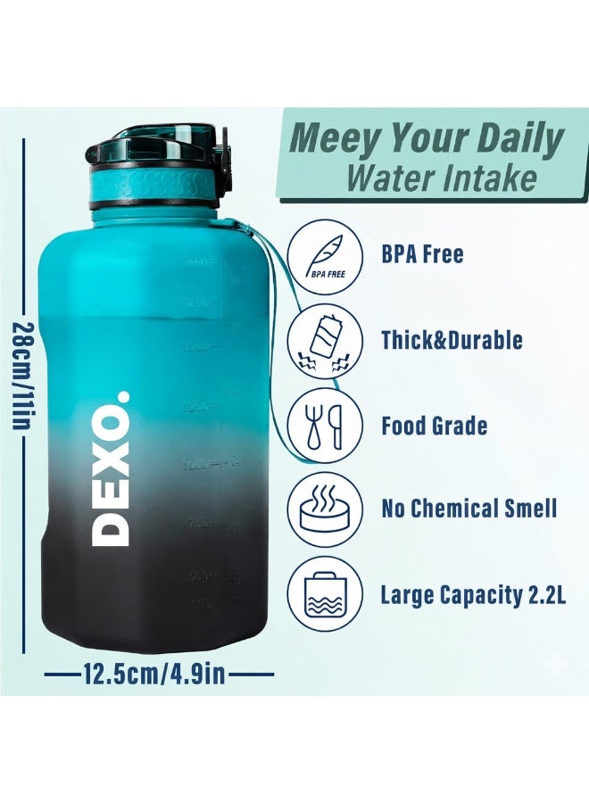 DEXO 2.2L Water Bottle with Handle & Straw, 74oz Big Sports Jug, BPA-Free Leakproof Motivational Drinking Bottle for Gym, Yoga, Outdoor, Camping – Green Black Gradient - Image 3