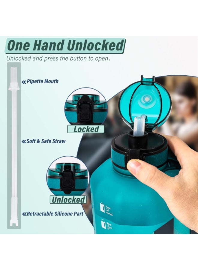 DEXO 2.2L Water Bottle with Handle & Straw, 74oz Big Sports Jug, BPA-Free Leakproof Motivational Drinking Bottle for Gym, Yoga, Outdoor, Camping – Green Black Gradient - Image 4