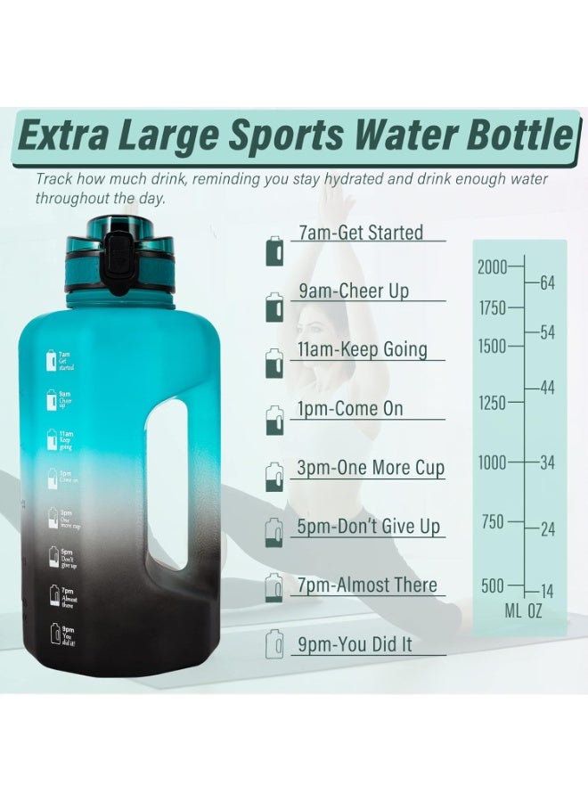 DEXO 2.2L Water Bottle with Handle & Straw, 74oz Big Sports Jug, BPA-Free Leakproof Motivational Drinking Bottle for Gym, Yoga, Outdoor, Camping – Green Black Gradient - Image 2