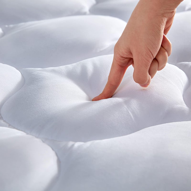 SLEEP ZONE Full Size Mattress Pad Protector Quilted Fitted Bed Mattress Topper Elastic Fitted Mattress Cover Stretches up to 21 Inches Deep Machine Washable White