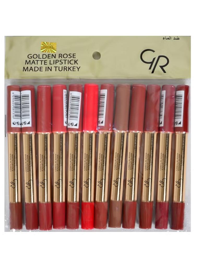 جولدن روز مجموعة أقلام أحمر الشفاه غير اللامع من جولدن روز الأصلية - 12 قطعة