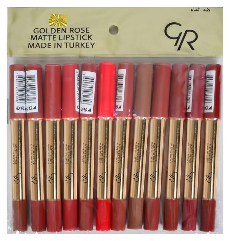 جولدن روز مجموعة أقلام أحمر الشفاه غير اللامع من جولدن روز الأصلية - 12 قطعة