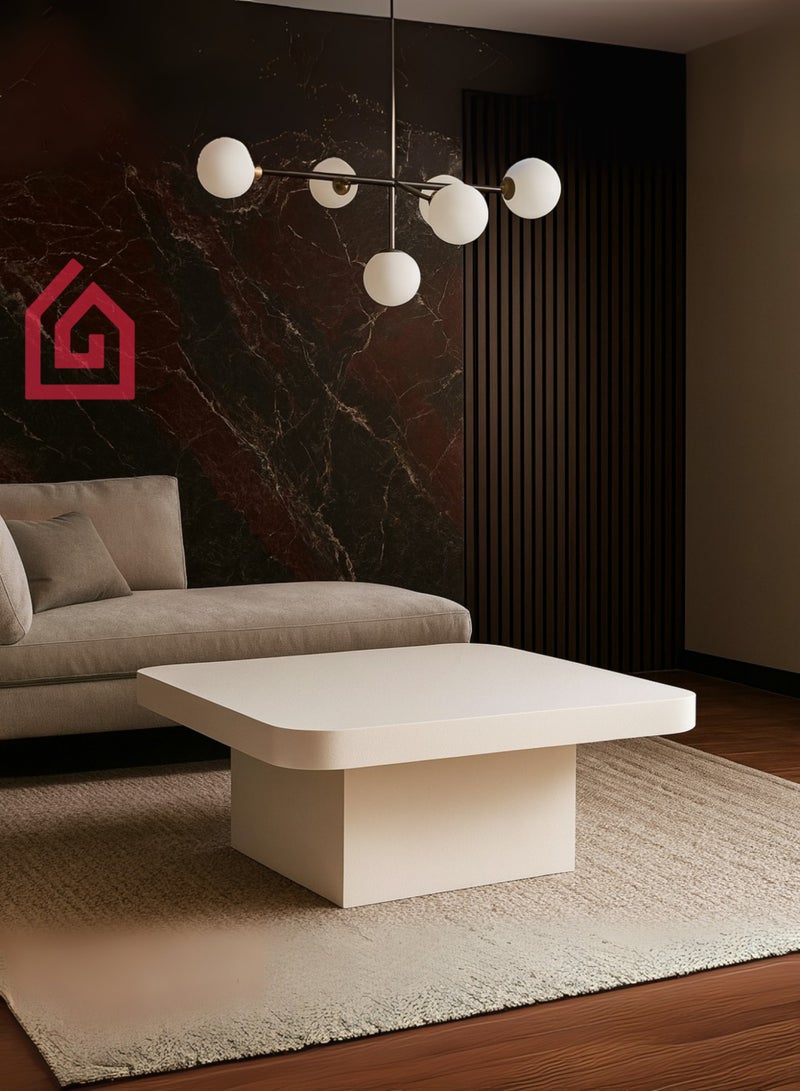 Karnak Summit White Square Coffee Table – Modern Minimalist Block Base Center Table with Rounded Edges for Living Room & Office UAE - Image 1