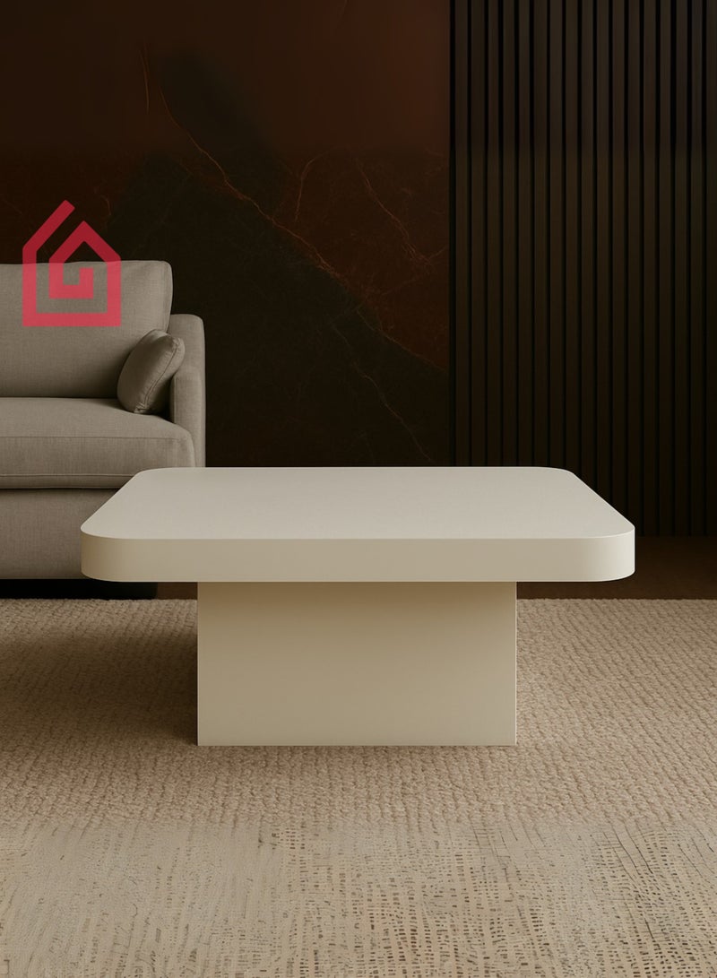 Karnak Summit White Square Coffee Table – Modern Minimalist Block Base Center Table with Rounded Edges for Living Room & Office UAE - Image 2