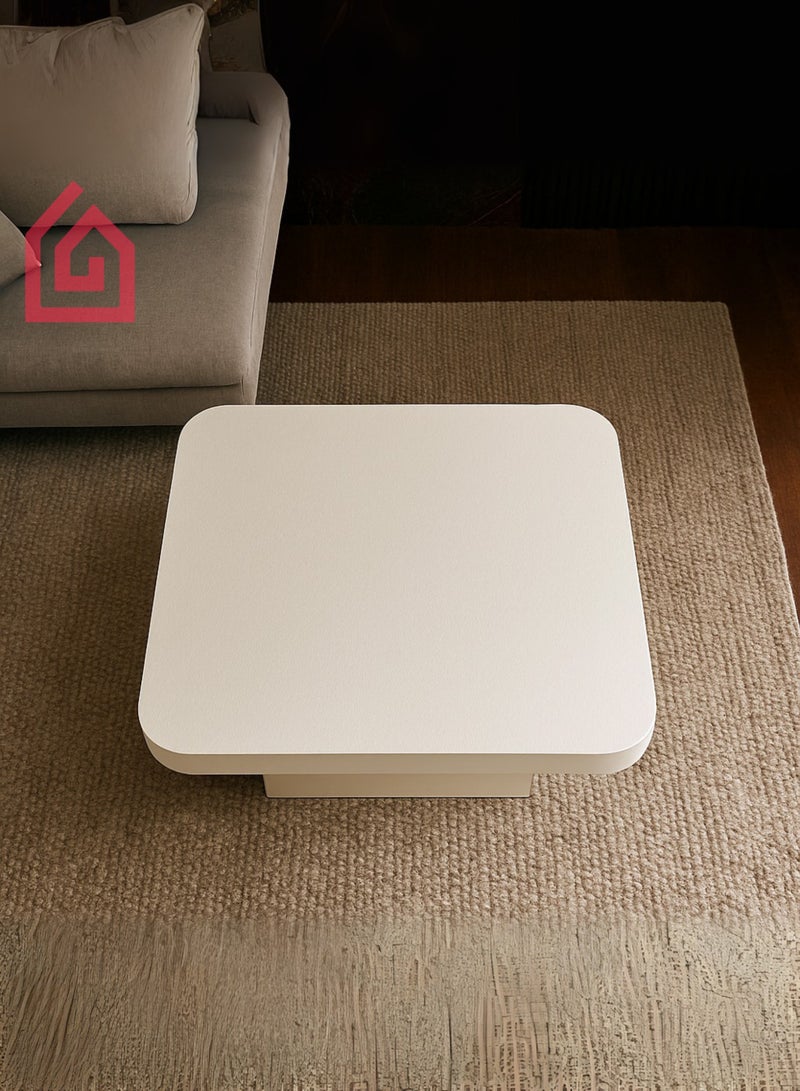 Karnak Summit White Square Coffee Table – Modern Minimalist Block Base Center Table with Rounded Edges for Living Room & Office UAE - Image 4