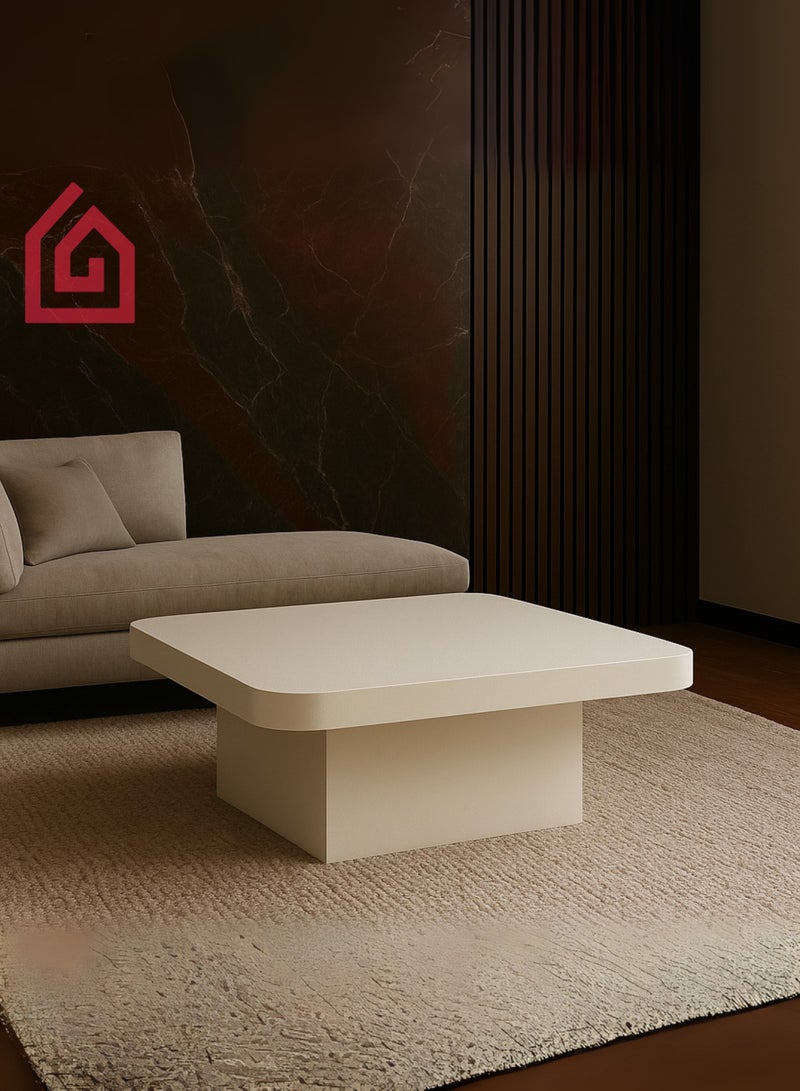 Karnak Summit White Square Coffee Table – Modern Minimalist Block Base Center Table with Rounded Edges for Living Room & Office UAE - Image 5