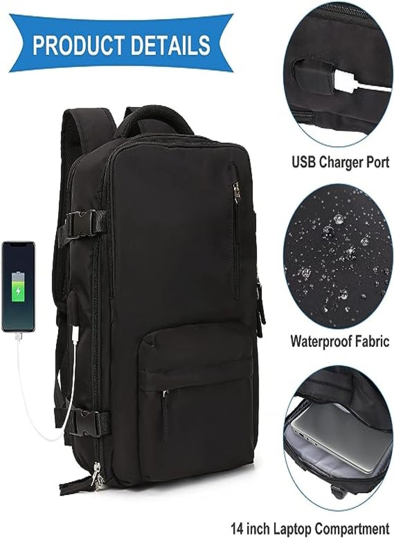 Large female travel backpack, hand luggage, waterproof backpack for hiking and outdoor sports, school backpack, A - Black - Image 5